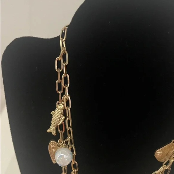 Free People Gold-Tone Multi Charm Necklace with Blue and Red Accents - Picture 4 of 9